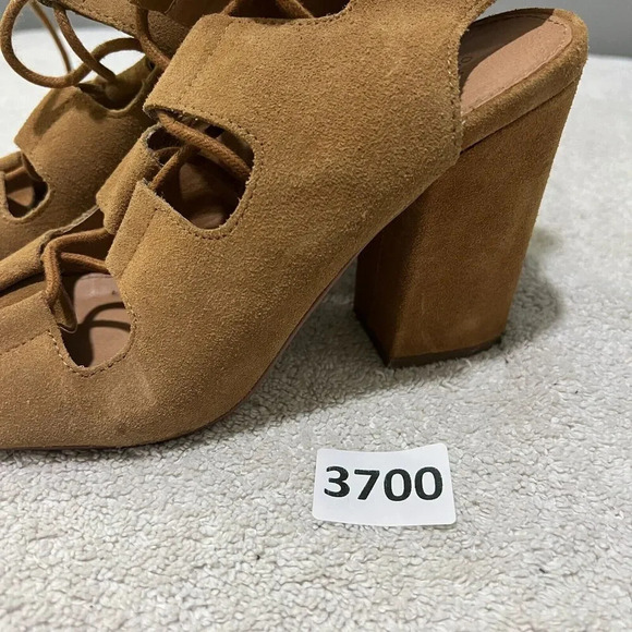 Urban Outfitters Women Brown Strappy Heels 9 Suede Lace Up Block Peep Toe Summer - Picture 13 of 16